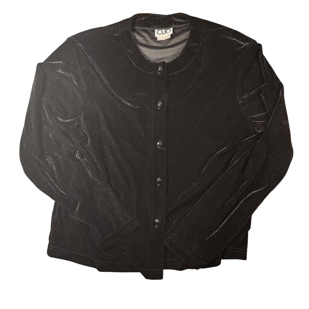 Clio Velvet Shirt Womens‎ Large Black Button Front Long Sleeve Blouse Top